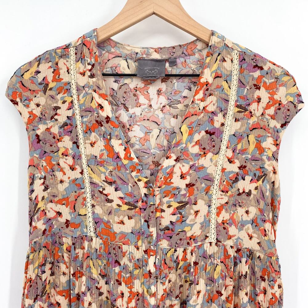 Anthropologie Vanessa Virginia Floral Button Front Tunic Top Size X-Small - Picture 4 of 9